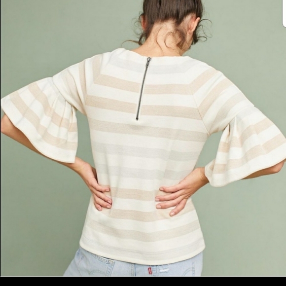 Maeve Helsa striped top bell sleeves metallic - Picture 2 of 11